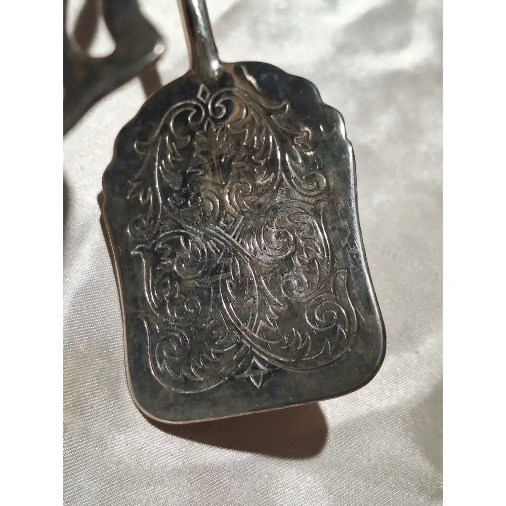 Vintage Silver Plate Scissor Pastry Tongs Engraved Cake Dessert Serving Utensil